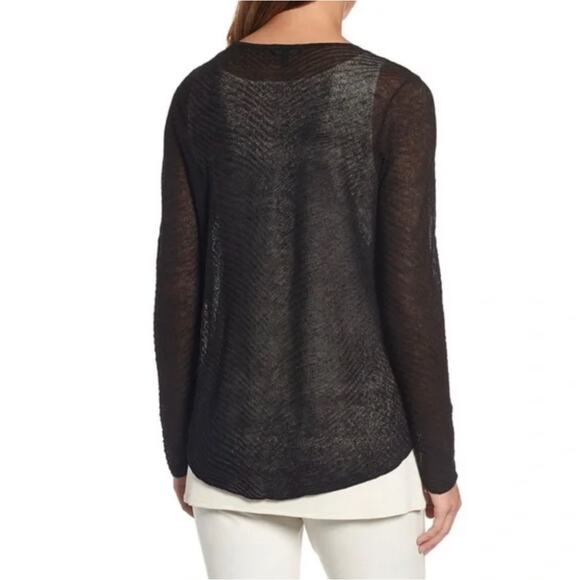 Eileen Fisher Black Hemp Sheer Knit High Low Pullover Sweater Top Size M - Picture 2 of 10